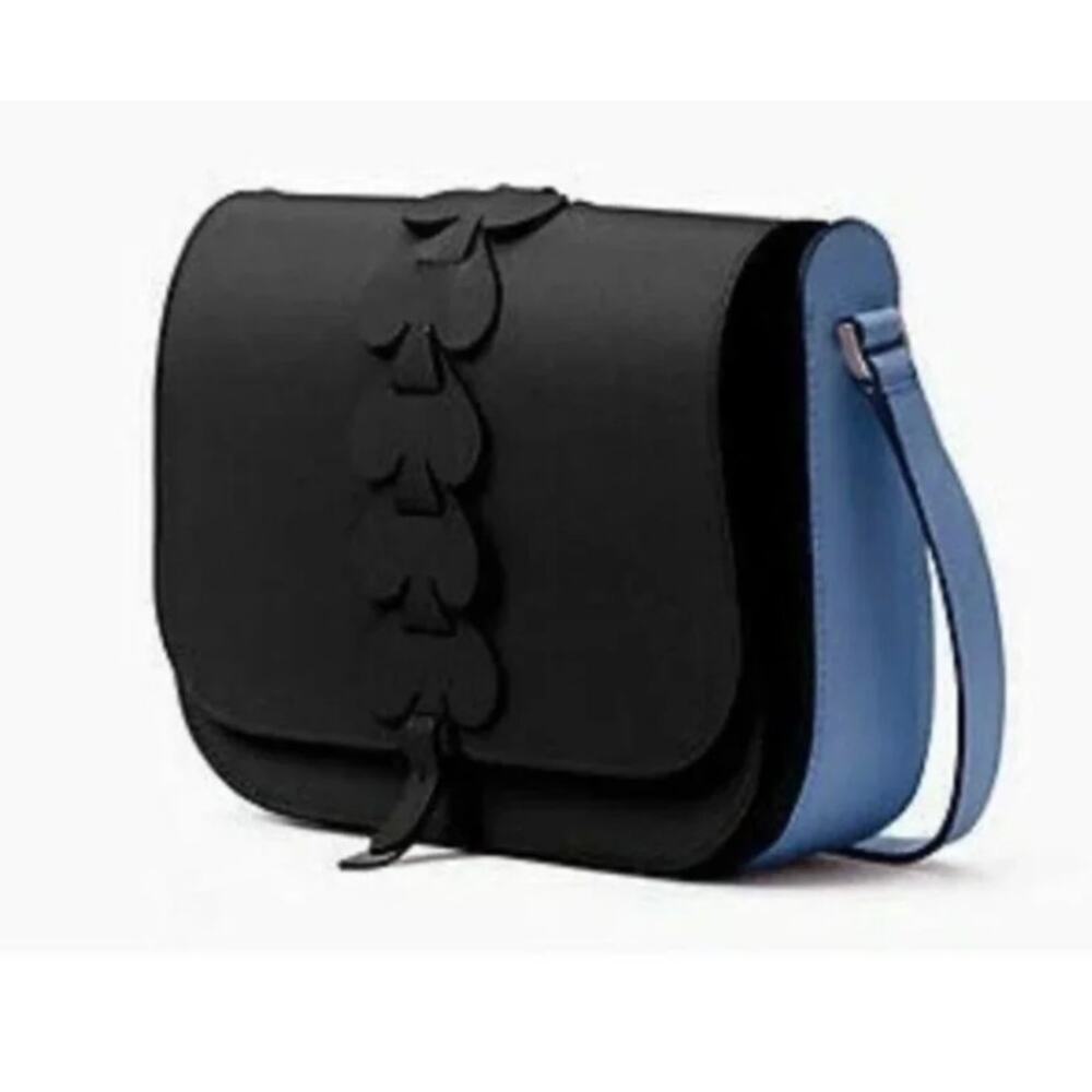 KATE SPADE Nadine Woven Spade Medium Flap Shoulder Leather Black/Violet NWT - Picture 3 of 4